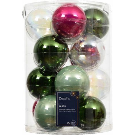 Lot de 16 boules de Noël en verre brillant, 8 cm, assorties (1/2)