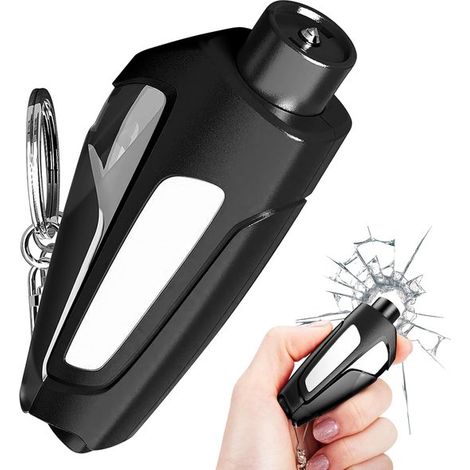 Rompi-vetro auto, taglia-cinture di sicurezza con portachiavi, martello di sicurezza 2 in 1, strumento di emergenza per forare i finestrini dell'auto (nero)