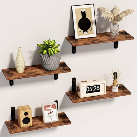 Estantería de pared, 4 piezas, estante flotante para pared, estantes de pared para almacenamiento, estante para sala de estar, cocina, baño (marrón vintage) (1/5)