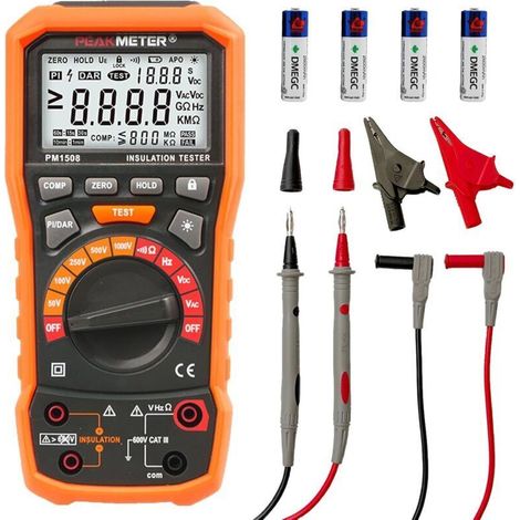 1000V AC/DC digital megohmmeter insulation resistance tester for electrical appliances, insulation resistance up to 100 GΩ, with PI/DAR, frequency and low voltage testing, with LCD screen (1/4)