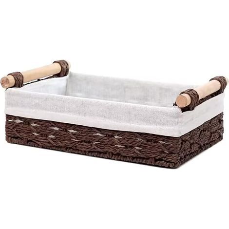 Cestino portaoggetti in rattan marrone, 30 x 20 x 9,9 cm, per organizzare la carta igienica sul piano del lavabo, 1 pezzo (1/5)