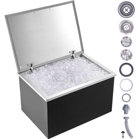VEVOR Vaschetta per ghiaccio da incasso 107,8 L 710 x 508 x 437 mm, vaschetta per ghiaccio isolata in acciaio inox, coperchio incernierato, contenitore per cubetti di ghiaccio per bevande fresche