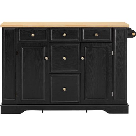 Isola da cucina estensibile nera in MDF con cassetti e prese USB (1/5)