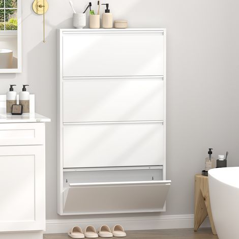 Wand-Schuhschrank mit 4 Klappen, Metall, weiß HAVRYA (1/5)