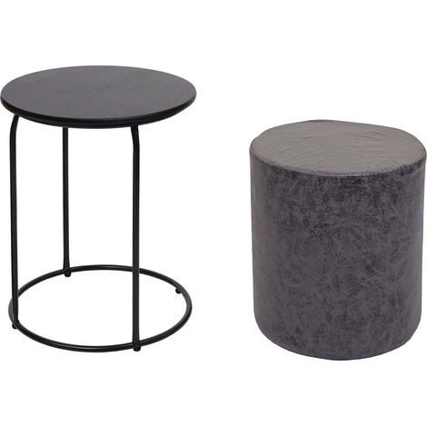2er-Set Sitzhocker und Beistelltisch HHG-410, Kaffeetisch Tisch Hocker, MVG-zertifiziert MDF Metall Kunstleder schwarz