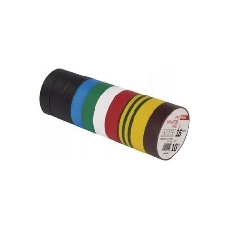 Nastro isolante in PVC 15 mm x 10 m, confezione mista da 10 pezzi, lunghezza totale 100 m. (1/3)