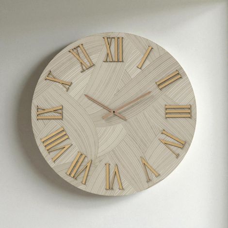 Orologio rotondo D40 cm in legno rivestito con parato e dettagli Rame ADAK (1/3)
