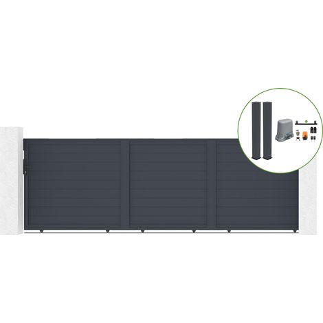 Portón corredero eléctrico 5M aluminio EIGER H160cm + 2 postes + TANKER C600 (1/5)