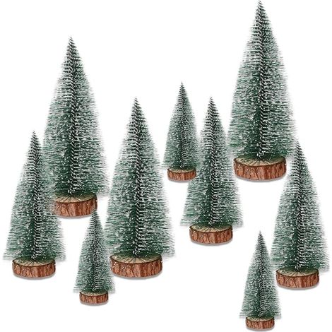 Arbre de Noël Artificiel Mini avec Bases en Bois, Sisal Neige Givre Arbres pour DIY, Décoration de Table (Vert) (1/5)