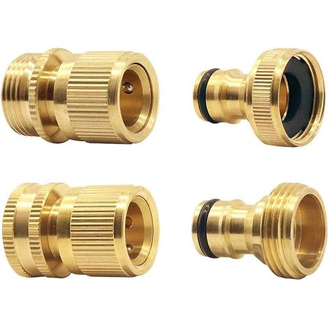 4 Pcs Raccord Tuyau d'Arrosage en Laiton Massif, 3/4 Pouce Adaptateurs de Connexion Rapide Mâle et Femelle pour Tuyau Arrosage(BSP) (1/4)