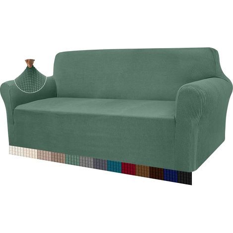 Housse de canapé moderne, en jacquard, élastique, pour le salon, idéale comme protection contre les chiens et les animaux domestiques (3 places, vert sauge) (1/4)