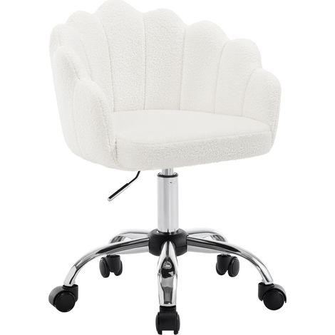 Woltu – Chaise de bureau pivotante en cachemire et métal – Dossier en forme de pétale – Hauteur réglable 44-53,5 cm – Capacité 150 kg – Crème blanc