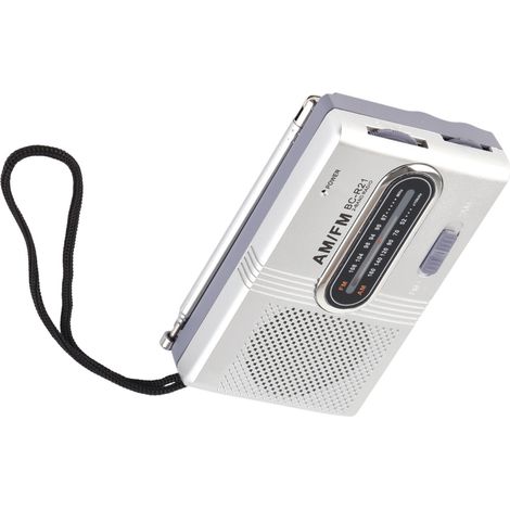 Radio AM/FM portable de poche avec haut-parleur 5 W et prise casque, gris argenté, idéale pour la maison et l'extérieur. (1/5)