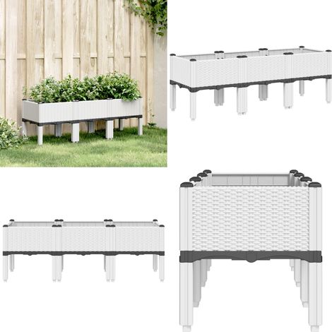 Jardinière avec pieds blanc 120x40x42 cm PP - Jardinier - Pot De Fleurs - Plante Grimpante - Décoration Extérieur - Rotin - Home & Living (1/5)