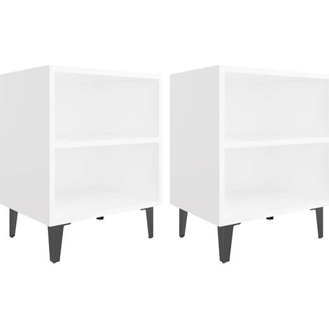 Maison Exclusive - Tables de chevet avec pieds en métal 2 pcs blanc 40x30x50 cm (1/5)