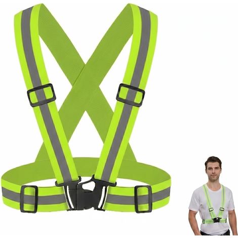Gilet Jaune Réfléchissant de Sécurité, Harnais Ajustable et Élastique Haute Visibilité pour Vélo, Course à Pied, Moto et Trottinette Électrique, Gilet Fluorescent pour Adultes et Enfants (1/5)