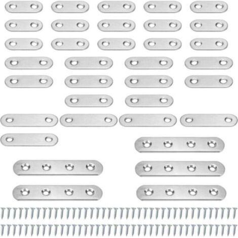 35 Pièces Equerre Plate, Argent Équerre de Fixation, Equerre Inox Livré avec 80 vis, Equerre Metal Convient pour Réparer et Fixer des Meubles