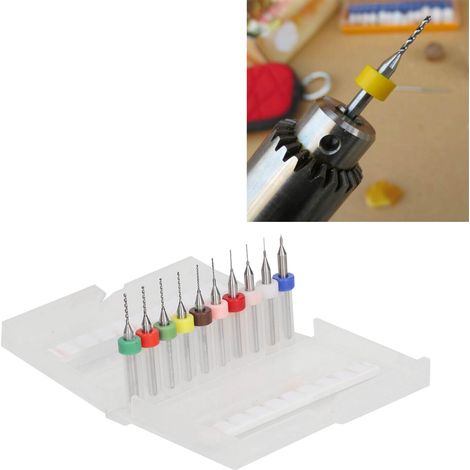 Forets hélicoïdaux en carbure de tungstène pour circuits imprimés, queue de 1/8", jeu de 10 pièces, 0,1-1,0 mm. (1/5)