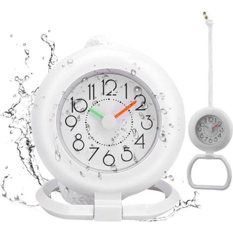 Horloge Numérique Salle De Bain - Écran Grand Chiffre - Minuterie Et Alarme - Fixation Murale Ou Sur Table - Blanc - 1 Pièce (1/4)