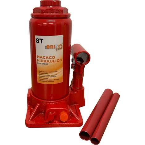 Bricoferr Gato hidráulico tipo botella 8T – Altura ajustable de 205 a 390 mm