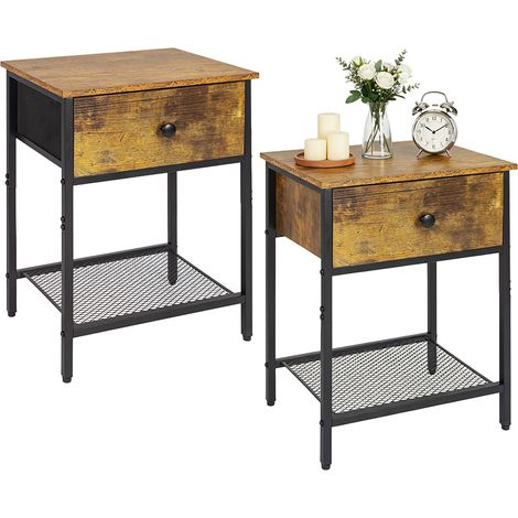 Relaxdays set 2 comodini, cassetto e ripiano, HxLxP: 55x40x30cm, industriale, legno/metallo, marrone/nero