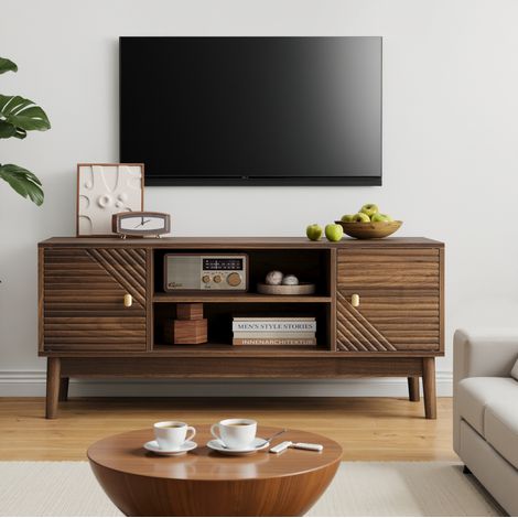 TV-Schrank 110x40x48 cm Walnuss MDF mit Gittertüren und Kabelmanagement (1/5)