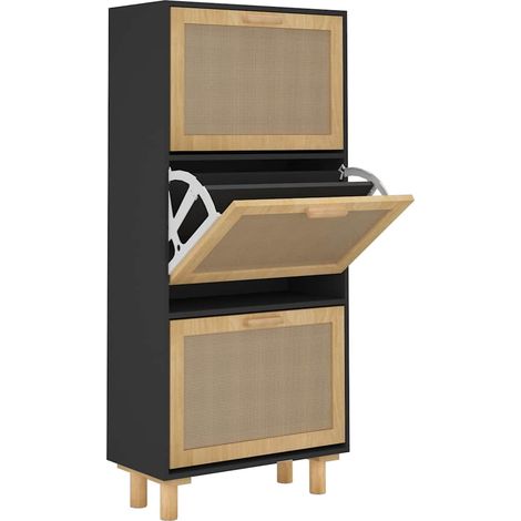 Armoire à chaussure  Meuble à chaussures Noir 52x25x115 cm Bois d'ingénierie/rotin (1/5)