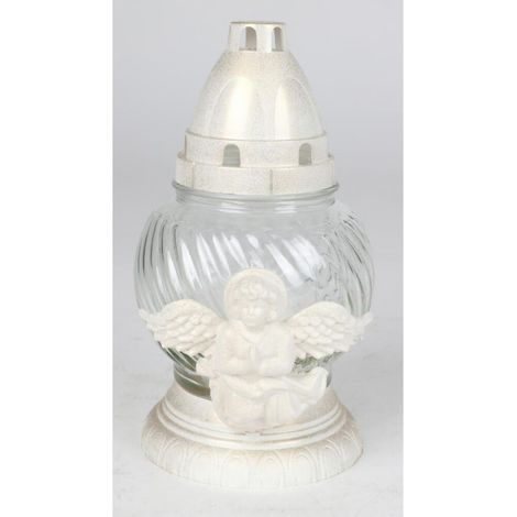 6x Grablichter Engel Glas Weiß Kerzen Leuchte Friedhof Schmuck Laterne Brenner (1/2)