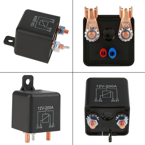 Relais de démarreur 12 V 200 A normalement ouvert pour véhicules lourds (voitures et camions) avec bornes (1/5)
