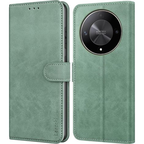 Coque pour Honor Magic 6 Lite 5G, Etui Protection Housse Premium en Cuir PU Portefeuille, [Ranges Cartes] [Fonction Support] Pochette Fermeture Magnétique pour Honor Magic 6 Lite 5G, Vert (1/5)