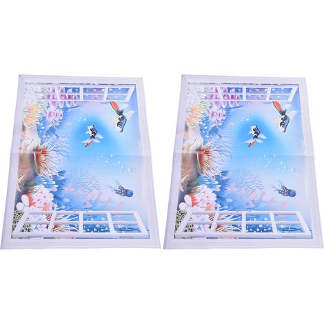 2 Stück Fenster-Wandaufkleber Unterwasserwelt Cartoon PVC Wandaufkleber 3D für Schlafzimmer Spielzimmer Wohnzimmer (1/5)