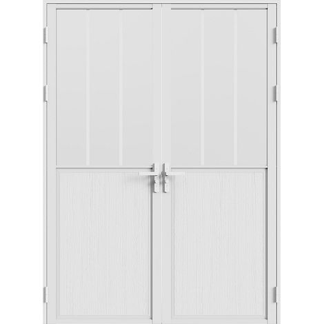 Bloc porte réversible à deux battants en aluminium et verre trempé dépoli style atelier - 2 x H204 x L73 cm - Blanc - ERMELO