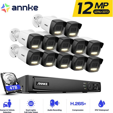 ANNKE 16 Kanal 12MP PoE Überwachungskamerasystem,12 x 12MP PoE IP Außenkameras 24/7 Aufzeichnung, Farbnachtsicht,4TB HDD (1/5)