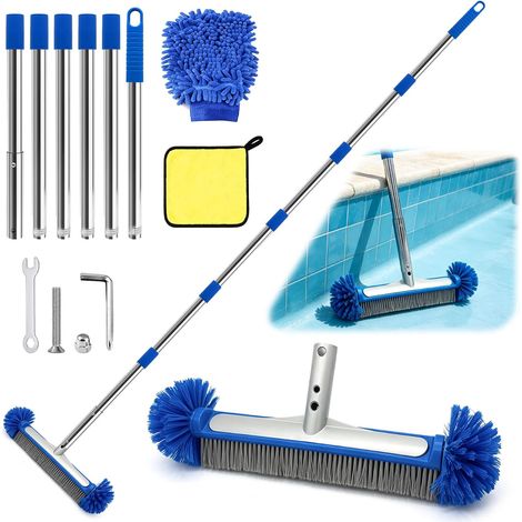 Brosse Piscine avec Manche 230cm,Balai Piscine Brosse 43cm,Kit Nettoyage Piscine,avec Tige en Acier Inoxydable réglable,Conçu pour Le Nettoyage des Carreaux et des sols des Murs (1/5)