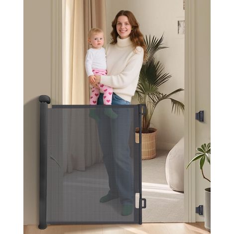 Barrière de Sécurité Rétractable pour Chien Portillons de Sécurité pour Escaliers et Portes Grille de Protection Extensible 140x86cm Gris (1/5)