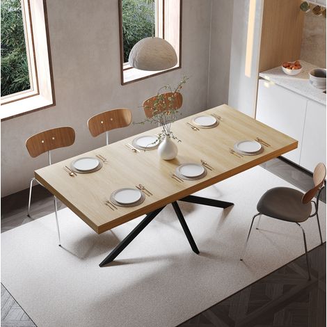 Ausziehbarer Esstisch, 140 bis 180 x 80 x 76 cm, mit verstecktem Stauraum, MDF und Metall, Natur (1/5)