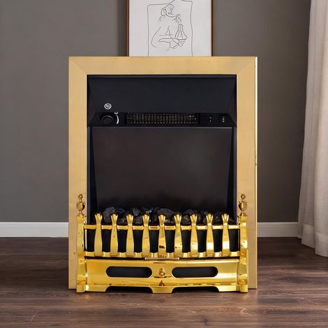 Cheminée design 48,2 cm en laiton doré 2000 W gold en métal (1/5)