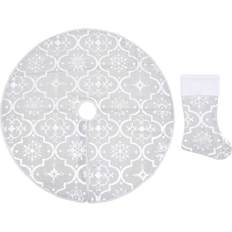 vidaXL Falda del árbol de Navidad de lujo y calcetín tela blanco 150cm (1/2)
