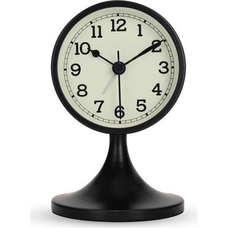 Vintage silent metal alarm clock, 8 cm, black.
