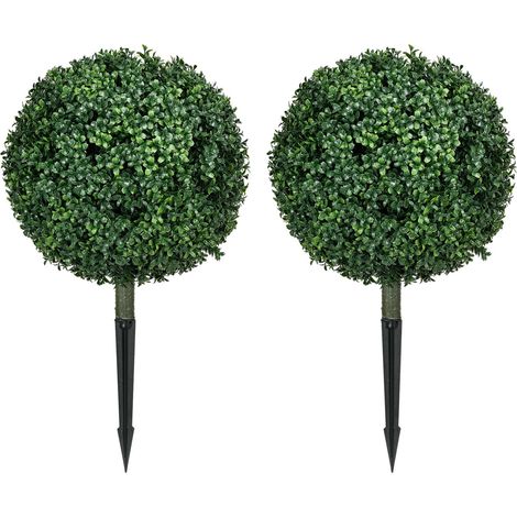 Juego de 2 plantas artificiales de boj grandes de 70 cm con protección UV, plantas artificiales como las reales con estacas para el suelo para salón, dormitorio, oficina, jardín, decoración moderna