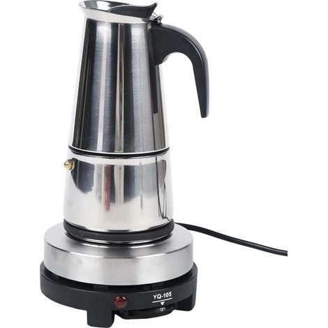 Cafetière Italienne 6 tasses Cafetière Espresso En Acier Inoxydable Cafetière Électrique, Avec Cuisinière Électrique, Style Expresso Sûre Finition Argentée 220V 300ml (1/5)