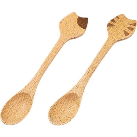 Lot de 2 cuillères en bois : cuillère à soupe, cuillère à café, cuillère à riz, cuillère à salade, ustensiles de cuisine-14x2.5CM