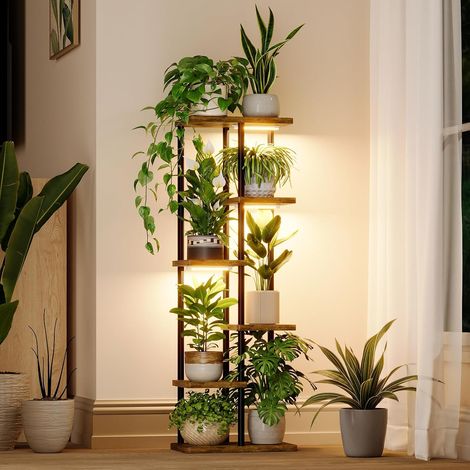 Étagère d'angle pour plantes d'intérieur avec lampe de croissance à 6 niveaux en métal pour décoration de maison, salon, terrasse (1/5)