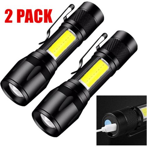 2er-Set USB-wiederaufladbare Mini-LED-Taschenlampe 3 Modi Fokus Clip Camping (1/5)