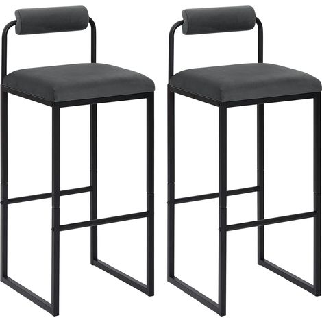 Woltu – Lot de 2 tabourets de bar en velours gris foncé – Hauteur d'assise 75cm – Structure en métal – Design moderne et ergonomique