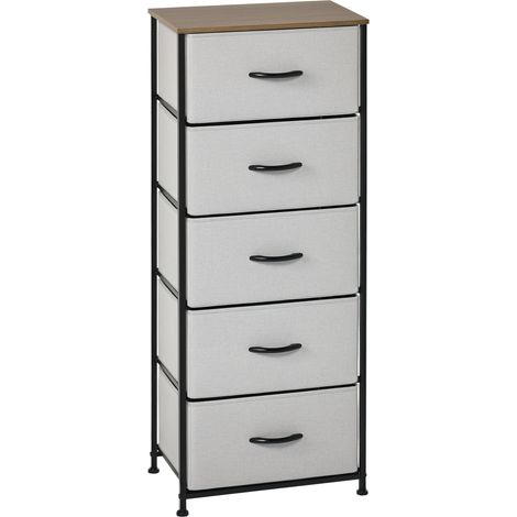Commode 5 tiroirs meuble de rangement tiroir en tissu pliant - structure acier noir - 45 x 30 x 116 cm gris (1/5)