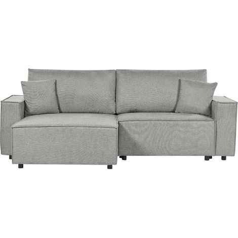 Divano letto moderno ad angolo in tessuto a destra Funzione letto in poliestere Schienale imbottito con cuscini Grigio Karila
