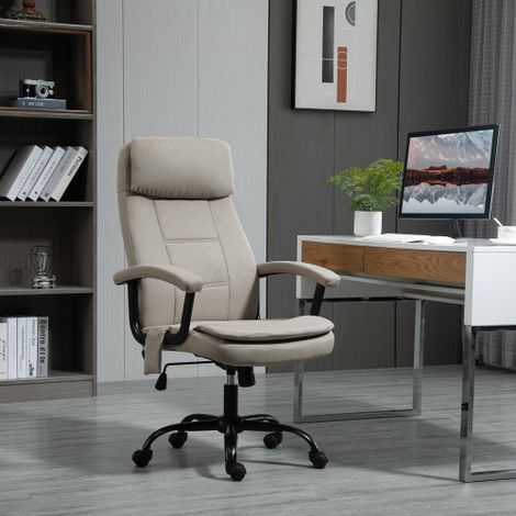Chaise de bureau ergonomique beige avec massage, hauteur réglable, fonction bascule, siège confortable pour bureau à domicile et télétravail (1/5)