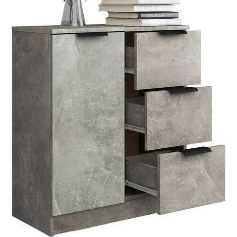 Credenza in Legno Cemento Cassettiera Consolle 1 Anta e 3 Cassetti Salvaspazio (1/5)