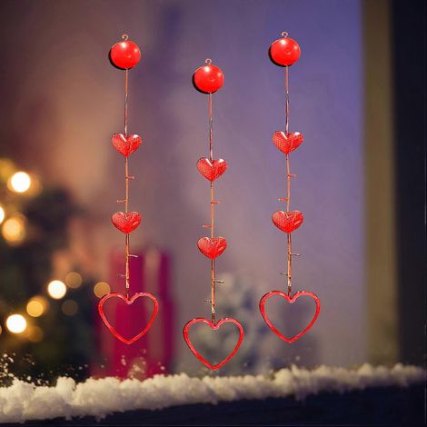 Décoration lumineuse de fenêtre Saint-Valentin, cœur rouge lumineux en silhouette, suspension à ventouse, LED à piles, 1 pièce, pour vitre et décoration festive.
